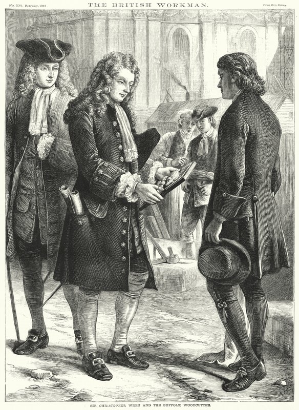 Sir Christopher Wren és a suffolki favágó (metszet) alkotó: English School