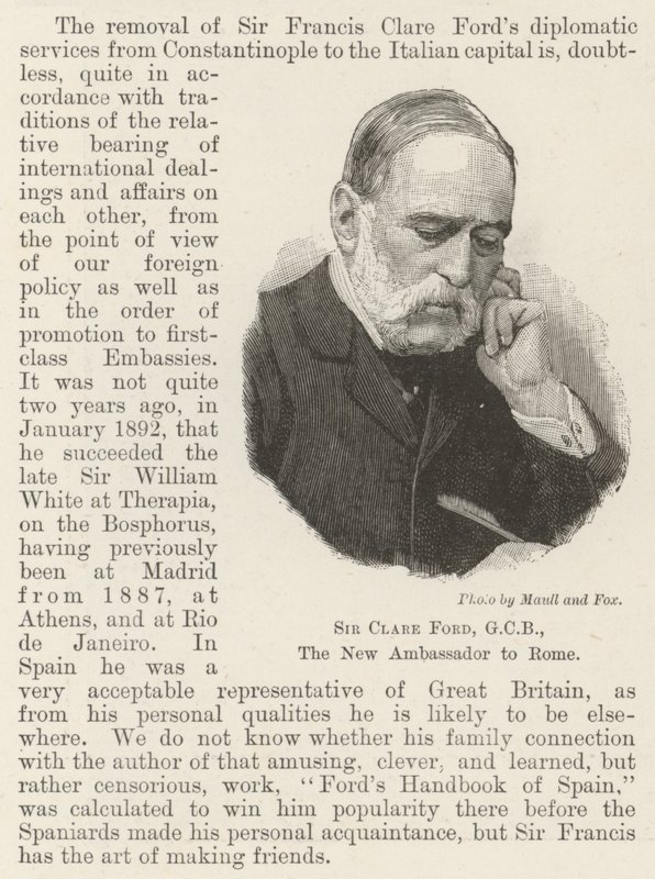 Sir Clare Ford, GCB, az új római nagykövet (metszet) alkotó: English School