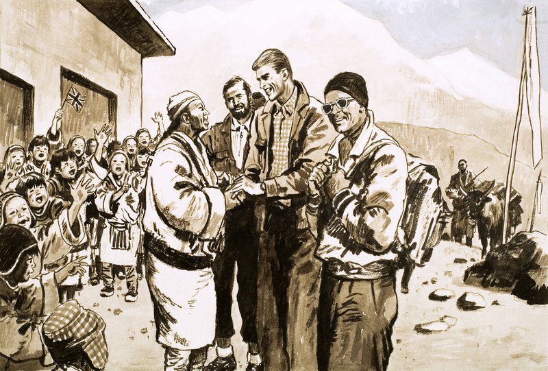 Sir Edmund Hillary 1963-ban újra ellátogat Nepálba alkotó: English School