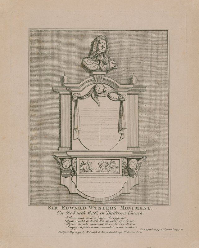 Sir Edward Wynters emlékmű, a Battersea templom déli falán alkotó: English School