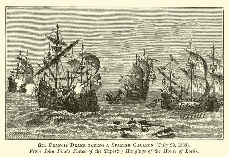 Sir Francis Drake spanyol galleont vesz, 1588. július 22-én alkotó: English School
