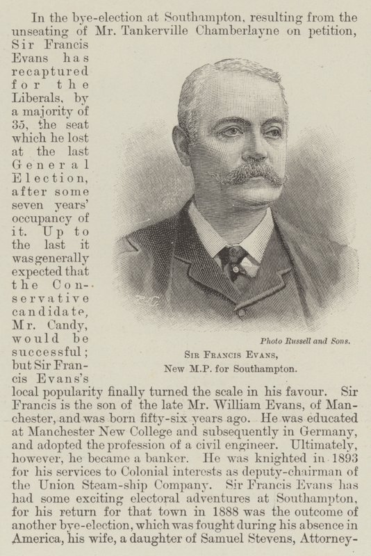 Sir Francis Evans, Southampton új képviselője (metszet) alkotó: English School