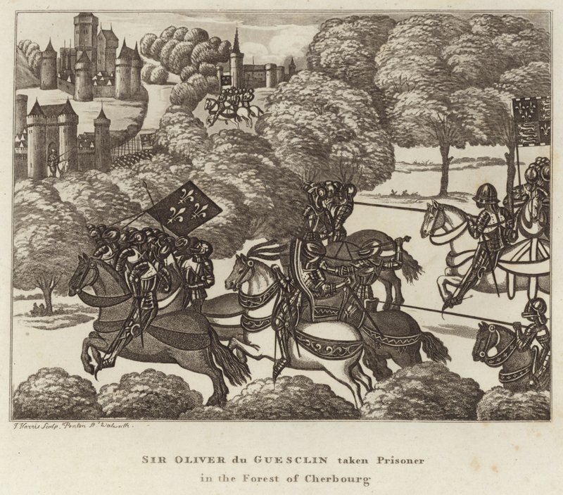 Sir Oliver du Guesclin fogságba esett a cherbourgi erdőben alkotó: English School
