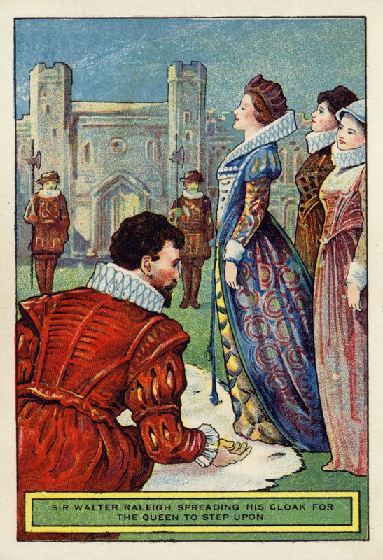 Sir Walter Raleigh kiteríti a köpenyét, hogy a királynő rálépjen alkotó: English School