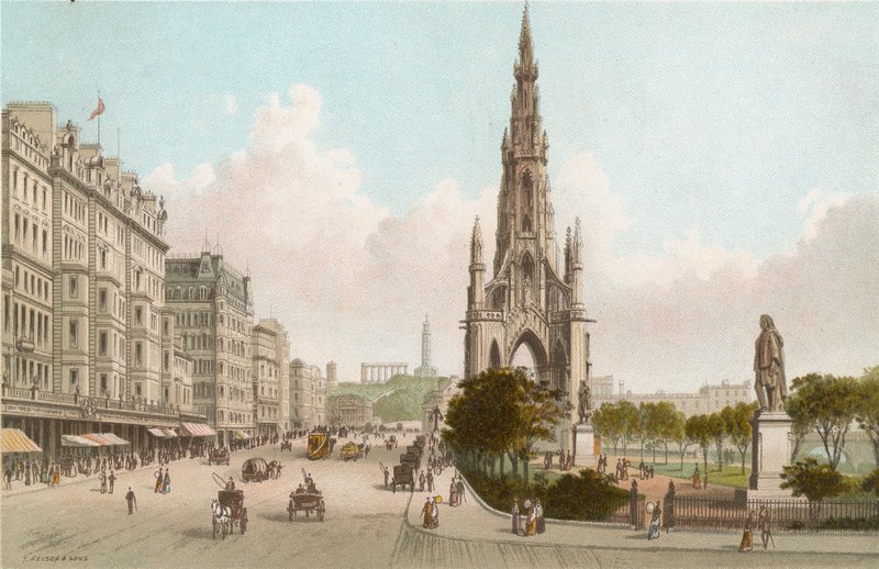 Sir Walter Scott emlékműve és a Princes Street, Edinburgh alkotó: English School