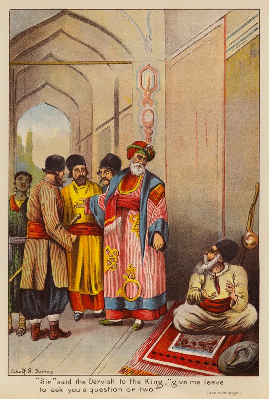 "Uram - mondta a dervis a királynak -, engedje meg, hogy feltegyek Önnek egy-két kérdést" (színes lithó). alkotó: English School