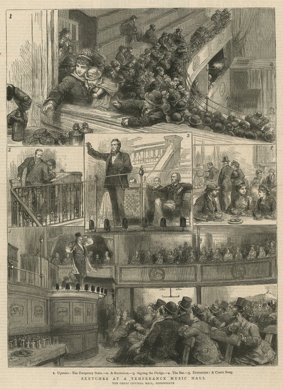 Vázlatok a Temperance Music Hallban, a Nagy Központi Csarnokban, a Bishopsgate-ben alkotó: English School