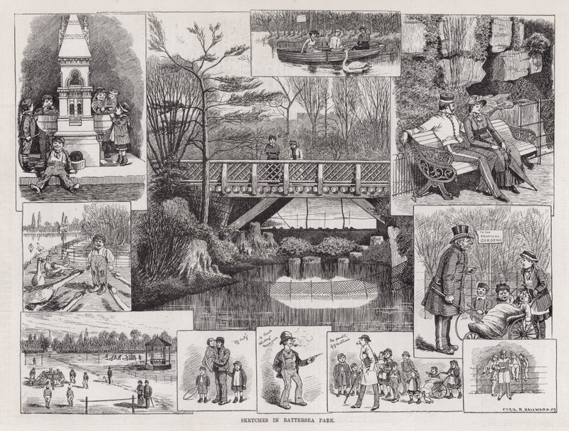 Vázlatok a Battersea Parkban (metszet) alkotó: English School