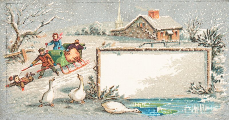 Szánkózás télen, karácsonyi üdvözlőlap alkotó: English School