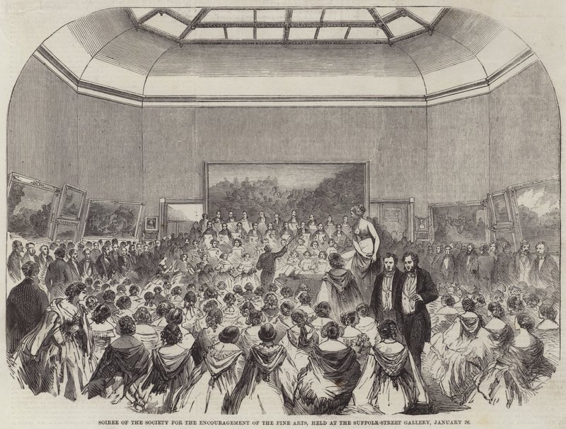 A Képzőművészetet Ösztönző Társaság összejövetele, a Suffolk-Street Galériában, január 26-án (metszet) alkotó: English School