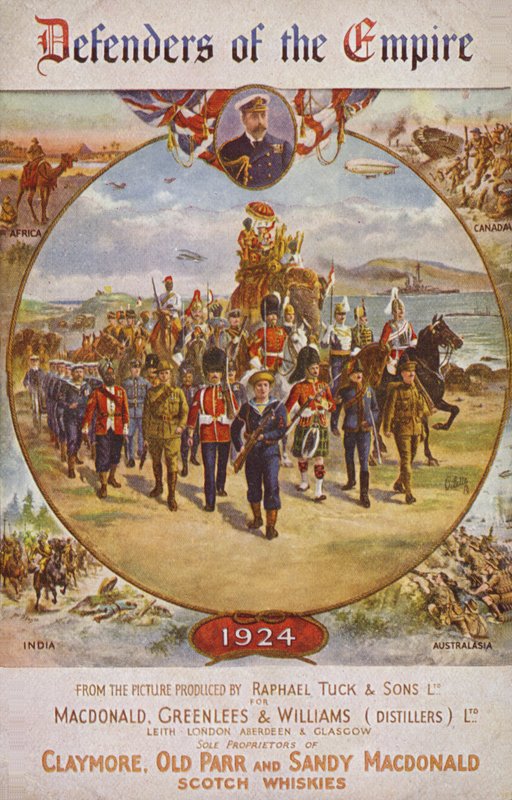 A Brit Birodalom katonái és V. György király (színes litográfia) alkotó: English School