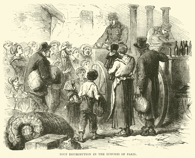 Levesosztás Párizs külvárosában, 1870. december alkotó: English School