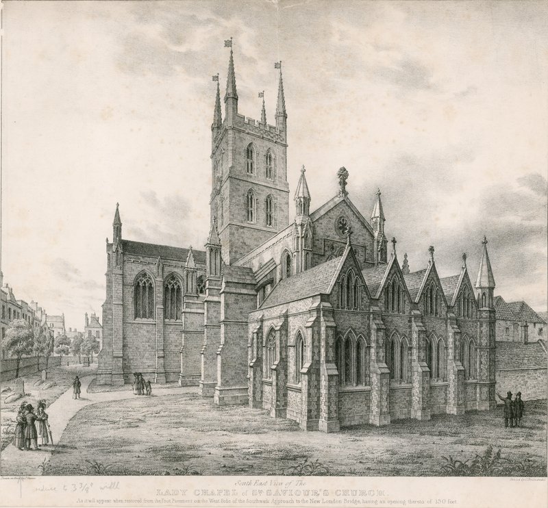 Délkeleti nézet a Lady Chapel, St Saviors Church, Southwark alkotó: English School