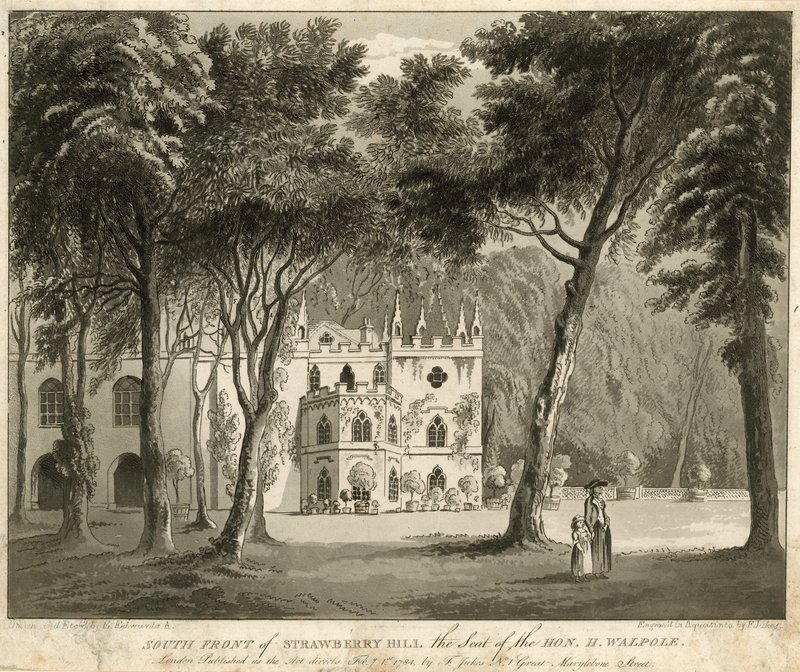 Strawberry Hill déli frontja, Twickenham, London, a Honorable Horace Walpole székhelye alkotó: English School