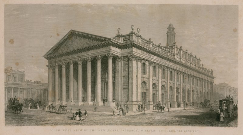 Délnyugati nézet az új Royal Exchange-ről, London alkotó: English School