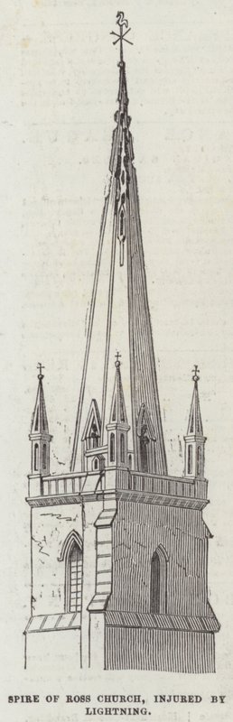 A Ross-templom tornya, villámcsapás (metszet) alkotó: English School