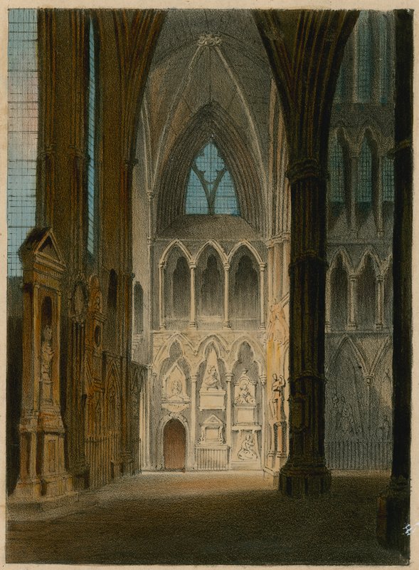 Spooners Protean Views: Poets Corner, Westminster Abbey, London, Changing to Shakespeare, Scott és Byron alkotó: English School