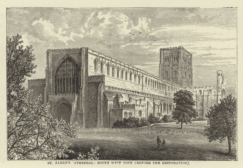 St Albans katedrális, délnyugati nézet, a helyreállítás előtt alkotó: English School