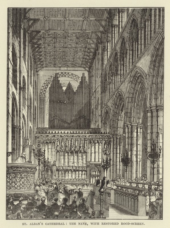 St Albans katedrális, a templomhajó, felújított paravánnal alkotó: English School