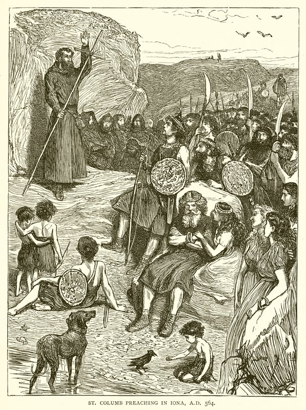 St. Columb prédikáció Ionában, Kr.u. 564 alkotó: English School