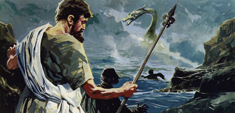 St Columba a Loch Ness-hez érkezett, és látott egy embert, akit megsebesített egy nagy vízi szörny alkotó: English School