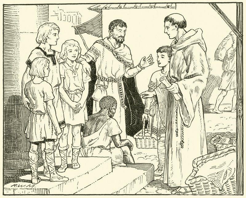 Szent Gergely és az angol rabszolgák (tinta papíron) alkotó: English School