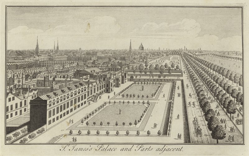 A Szent Jakab-palota és a szomszédos részei, London alkotó: English School