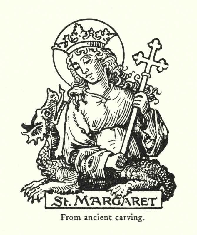 Szent Margit, ősi faragványból (metszet) alkotó: English School