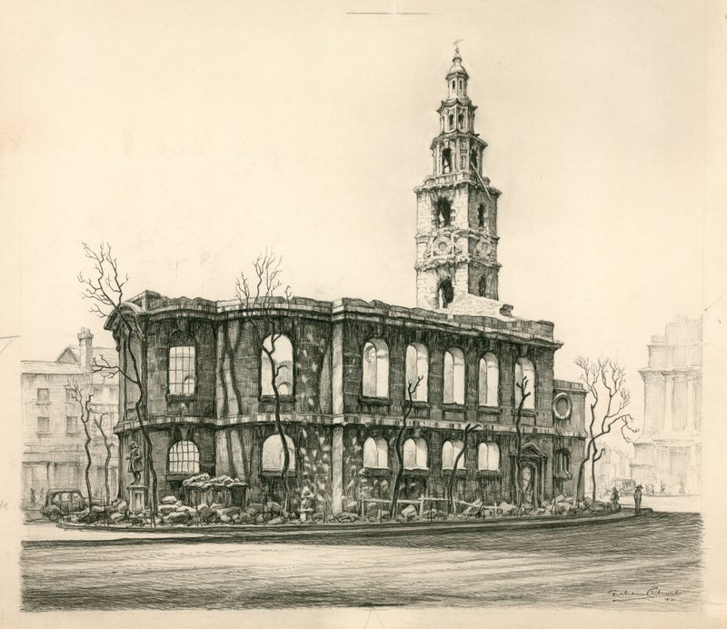 St Mary-Le-Strand, London, ceruzavázlat 1942-ben alkotó: English School