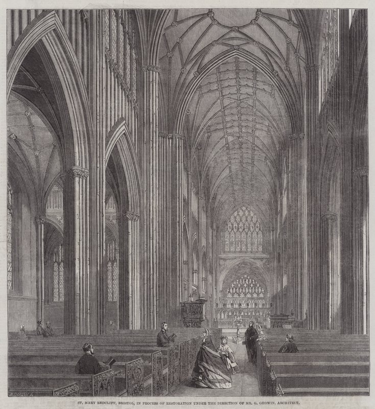 St Mary Redcliffe, Bristol, restaurálás alatt G Godwin építész úr irányításával (metszet) alkotó: English School