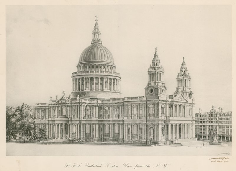 St Pauls Cathedral, London, kilátás északnyugatról alkotó: English School