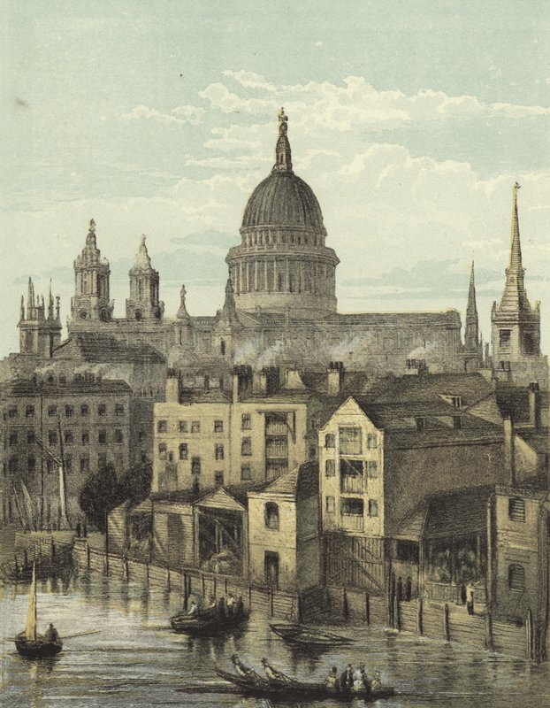 Szent Pál-székesegyház, kilátás a déli frontra a Southwark hídról alkotó: English School