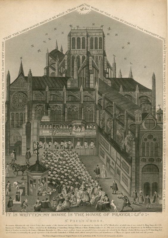 St Pauls Cross, London, ahogyan 1620. március 26-án megjelent alkotó: English School