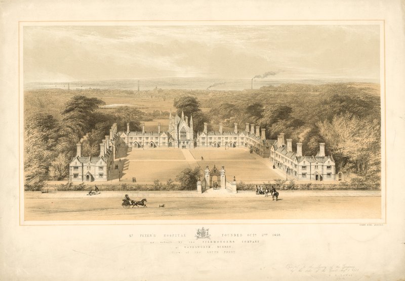 Az 1618. október 2-án alapított St Peters Kórházat a Surrey állambeli Wandsworth-i Fishmongers Company újjáépítette. alkotó: English School