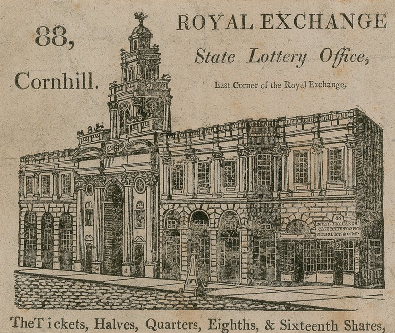 Állami Lottóiroda, a Royal Exchange keleti sarka, 88 Cornhill, London alkotó: English School