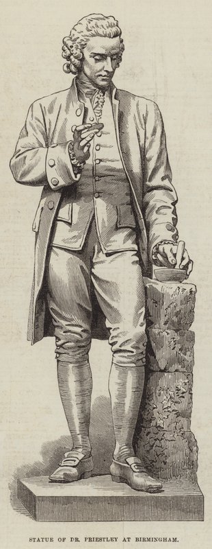 Dr. Priestley szobra Birminghamben (metszet) alkotó: English School