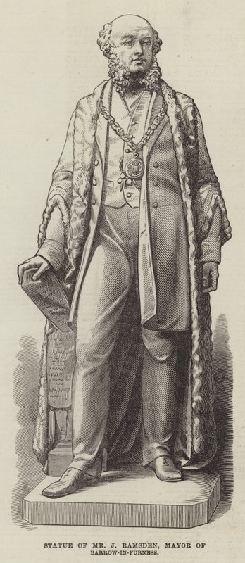 J Ramsden úrnak, Barrow-in-Furness polgármesterének szobra (metszet) alkotó: English School