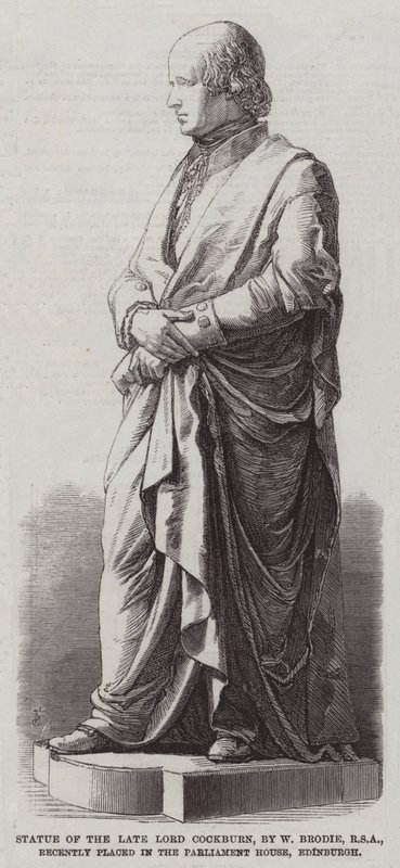 A néhai Lord Cockburn szobra, W Brodie, RSA, a közelmúltban az edinburghi parlamenti épületben (metszet) alkotó: English School
