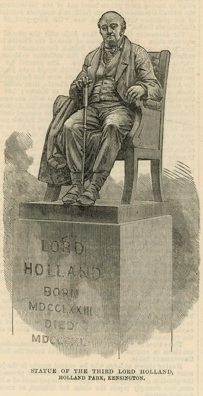 A harmadik Lord Holland szobra a Holland Parkban, Kensingtonban alkotó: English School