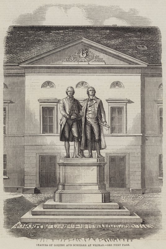 Goethe és Schiller szobra Weimarban (metszet) alkotó: English School