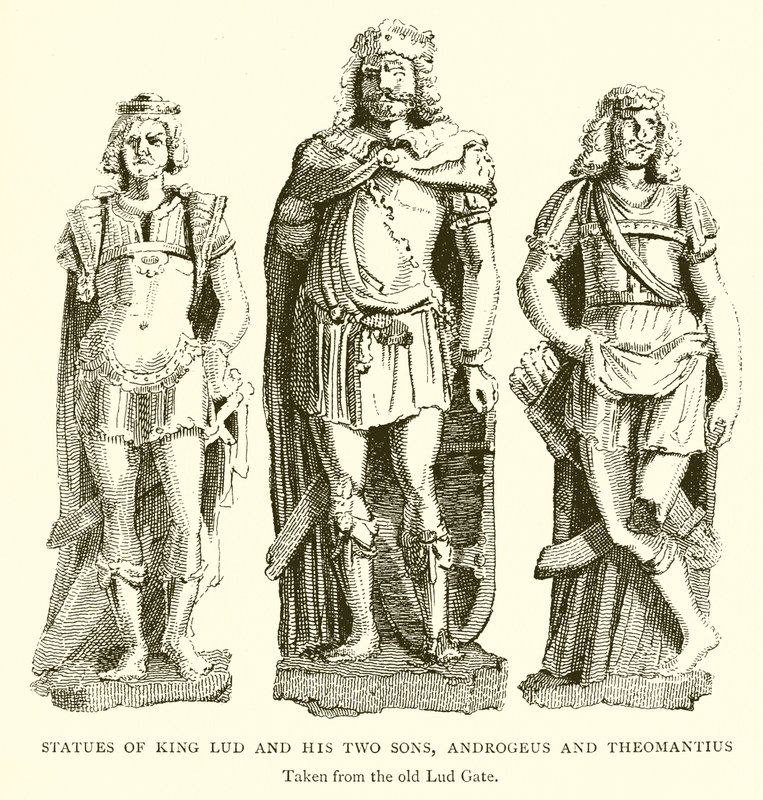 Lud király és két fia, Androgeus és Theomantius szobrai alkotó: English School