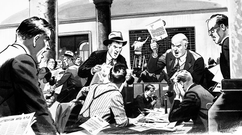 Tőzsdeügynöki iroda az 1929-es Wall Street-i összeomlás idején alkotó: English School