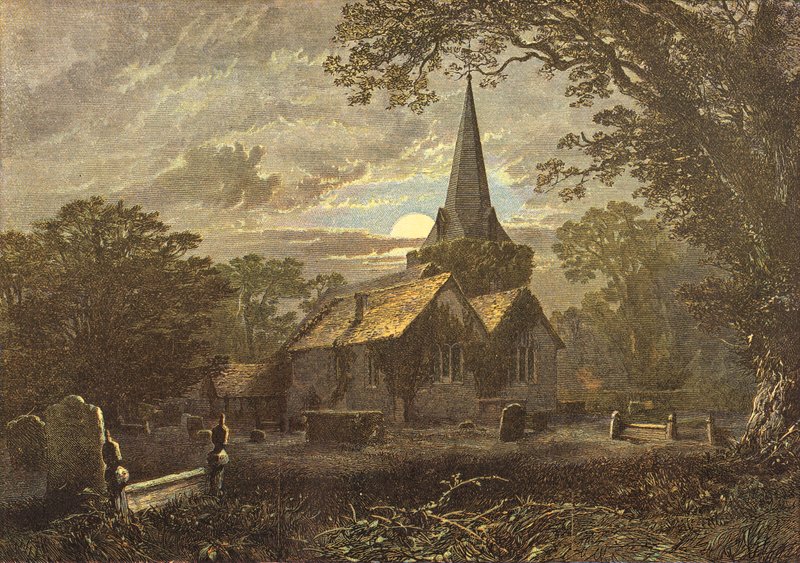 Stoke Poges templomkert, Gray elégiájának jelenete (metszet) alkotó: English School