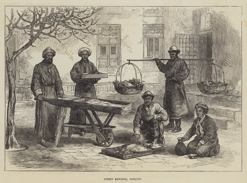 Street Hawkers, Yarkund (metszet) alkotó: English School