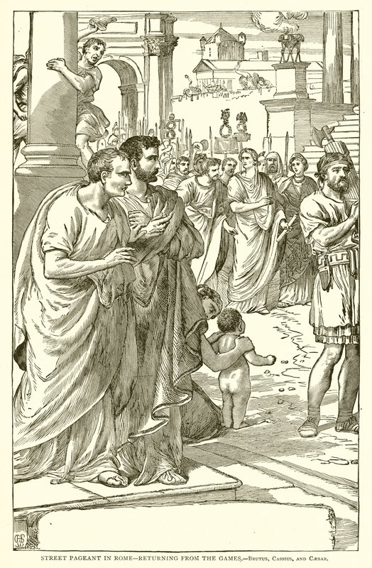 Utcai díszbemutató Rómában – Visszatérés a játékokról – Brutus, Cassius és Caesar alkotó: English School