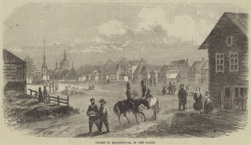 Utca Helsingforsban, a Baltikumban (metszet) alkotó: English School