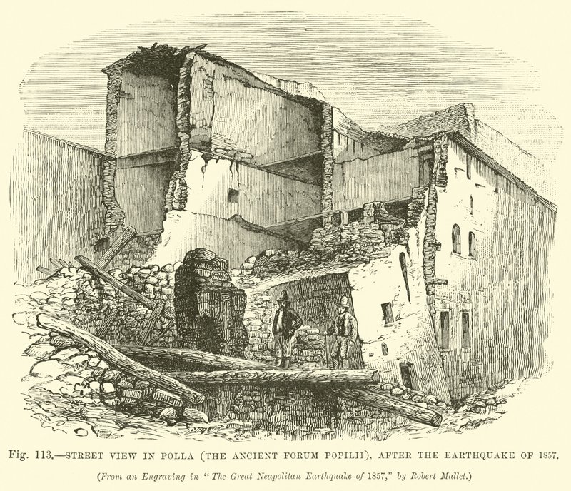 Utcakép Pollában (az ókori Forum Popilii), az 1857-es földrengés után alkotó: English School