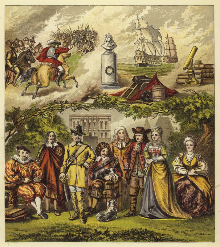 Stuarts, Commonwealth és House of Orange; I. Jakab király, I. Károly király, Oliver Cromwell, II. Károly király, II. Jakab király, Vilmos és Mária, Anna királynő alkotó: English School