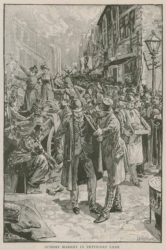 Vasárnapi piac a Petticoat Lane-ben alkotó: English School