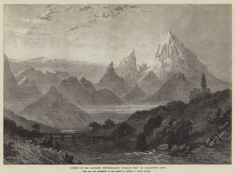 Napkelte a Watzmann-on, Berchtesgaden, Bajor Alpok (metszet) alkotó: English School